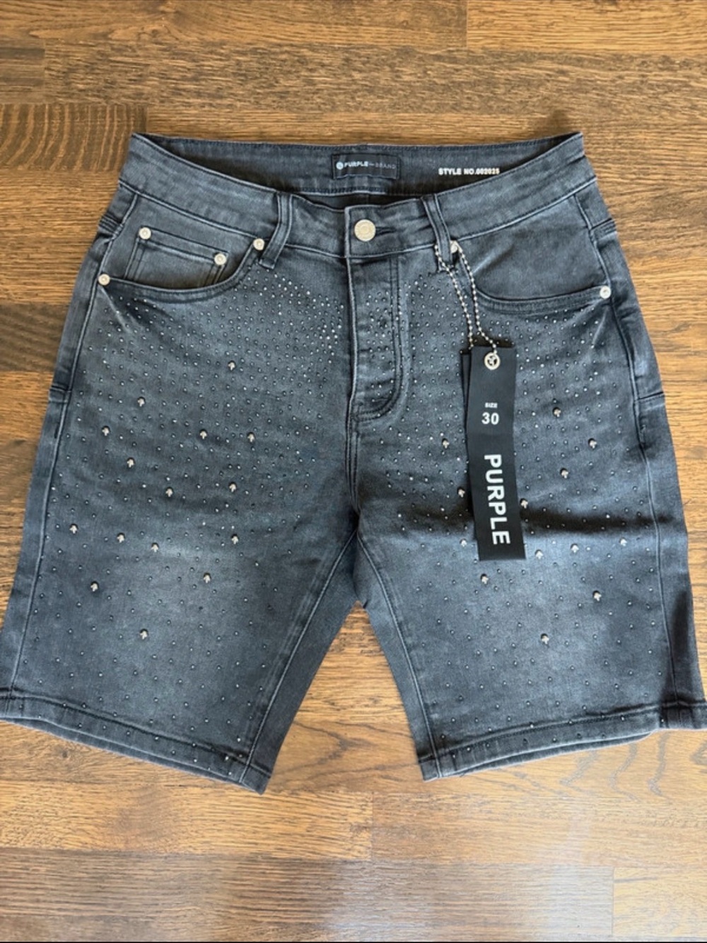 PURPLE BRAND skull jorts w black studs